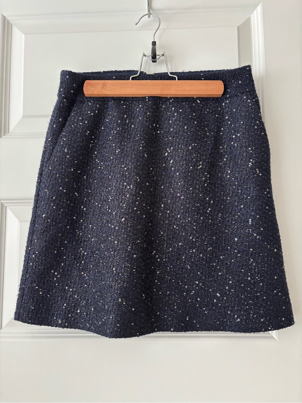 LOFT Navy Tweed Sequin A-Line Skirt 00P